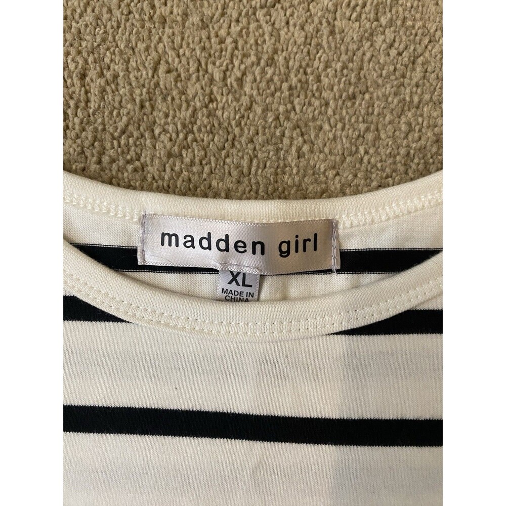 Madden Girl Striped Long-Sleeve Crop Top Sequin Cherry Patch Y2K Style Size XL - Picture 4 of 10